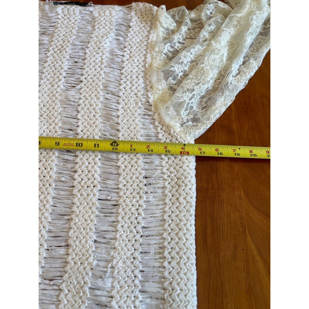 Sioni Sweater Cream Ladder Knit Lace Balloon Sleeve Boho Semi Sheer Romantic M - Picture 10 of 12